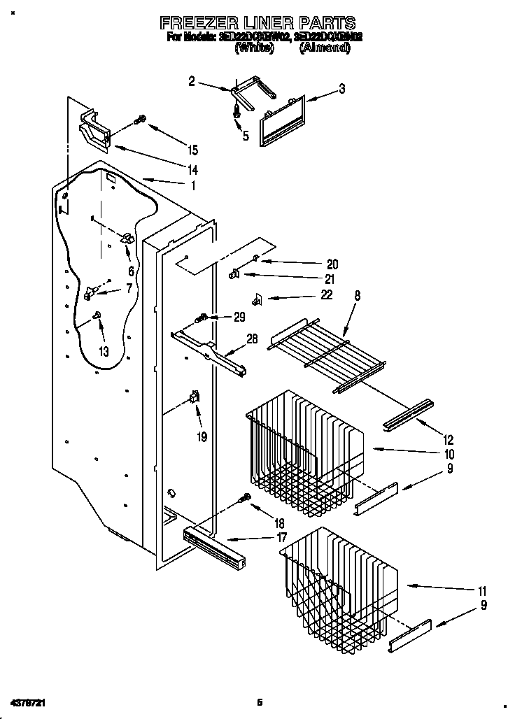 Whirlpool 3ED22DQXBN02 freezer liner diagram
