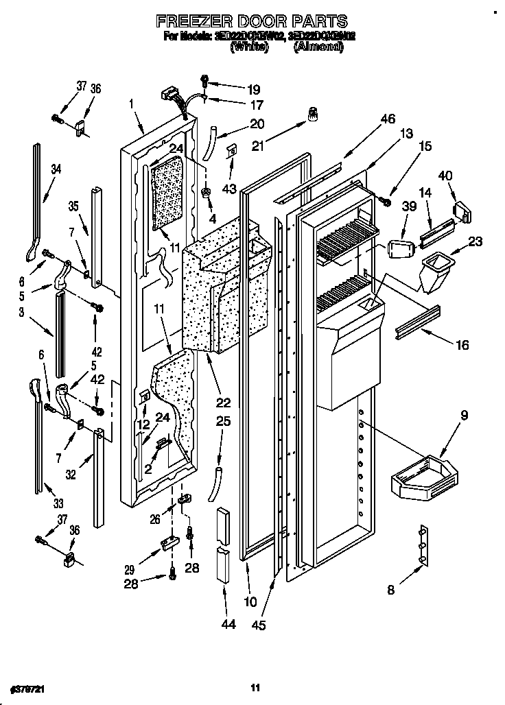 Whirlpool 3ED22DQXBN02 freezer door diagram