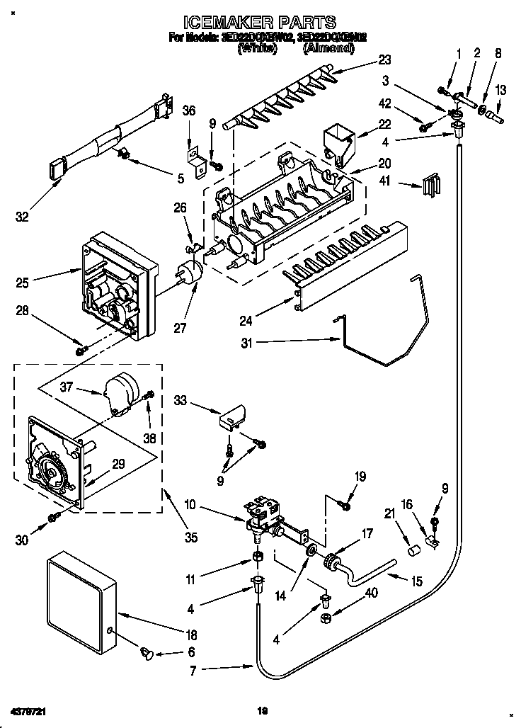 Whirlpool 3ED22DQXBN02 icemaker diagram