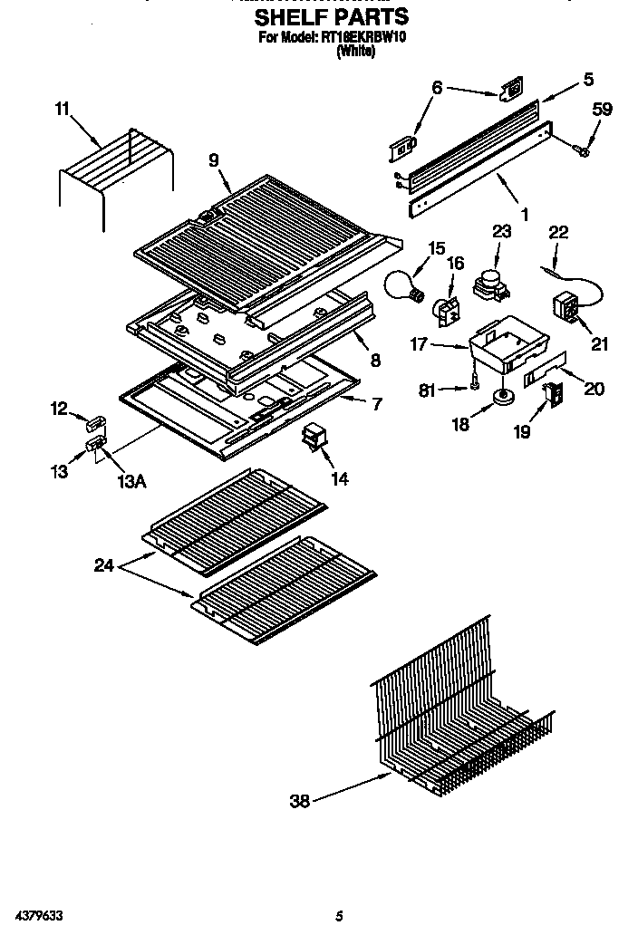Roper RT18EKRBW10 shelf diagram