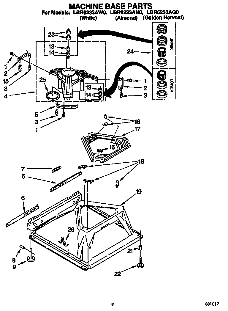 Whirlpool LBR6233AW0 machine base diagram
