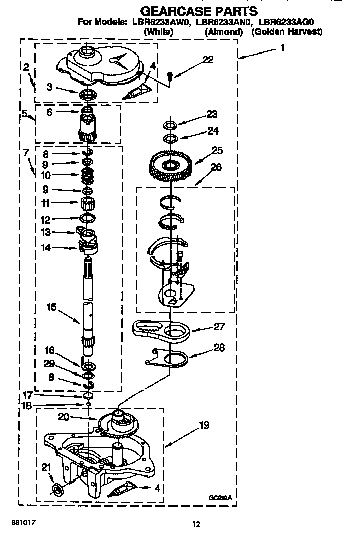Whirlpool LBR6233AW0 gearcase diagram