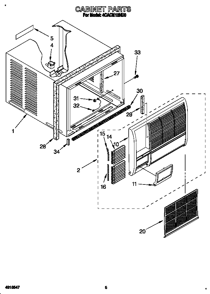 Whirlpool 4CACM12ND0 cabinet diagram