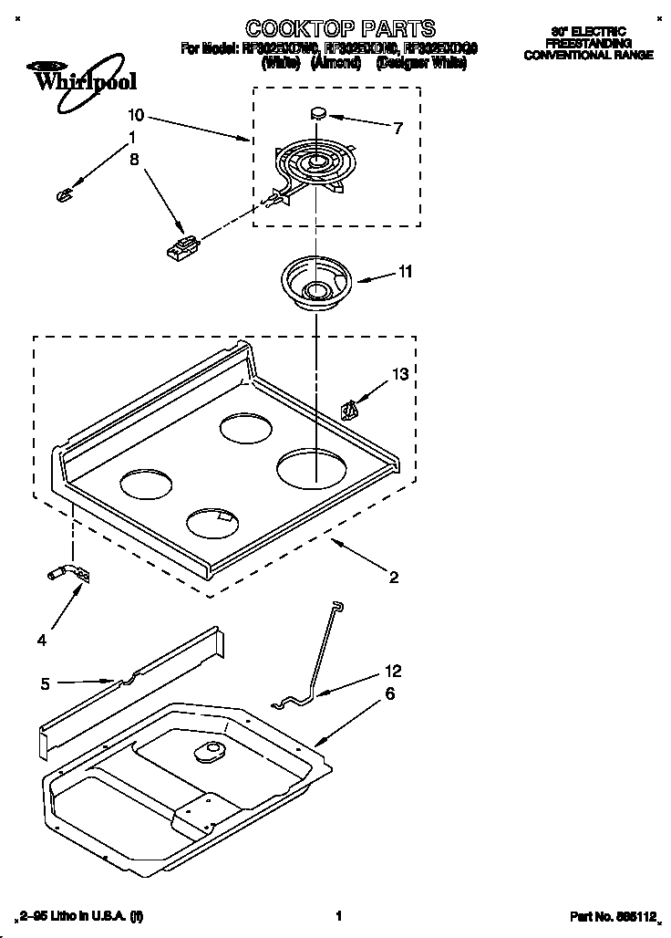 Whirlpool RF302BXDQ0 cooktop diagram