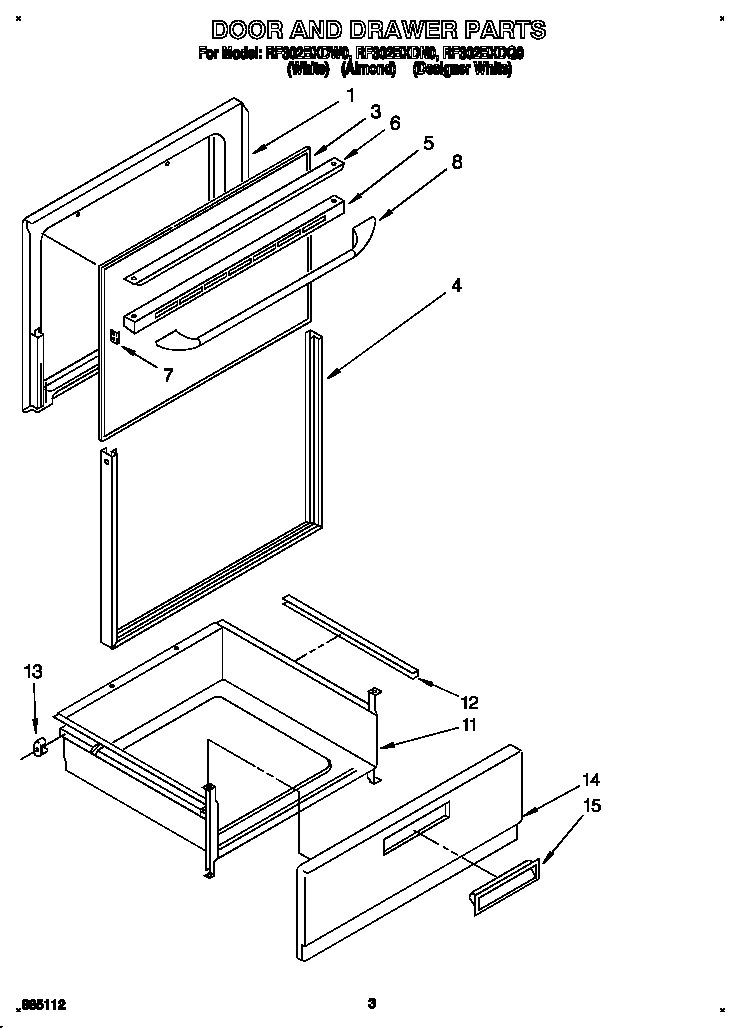 Whirlpool RF302BXDQ0 door and drawer diagram