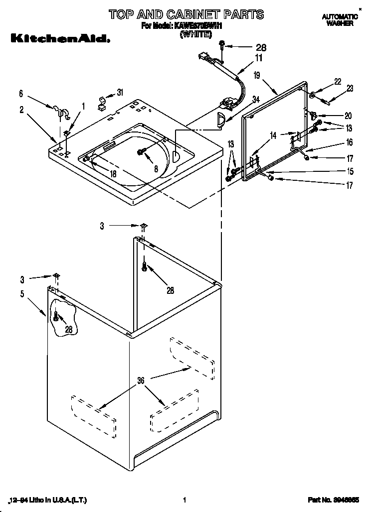 KitchenAid KAWE670BWH1 top and cabinet diagram