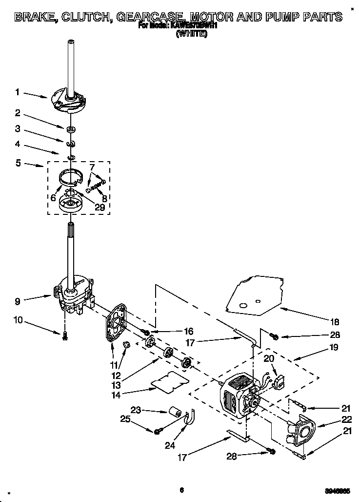 KitchenAid KAWE670BWH1 brake, clutch, gearcase, motor and pump diagram