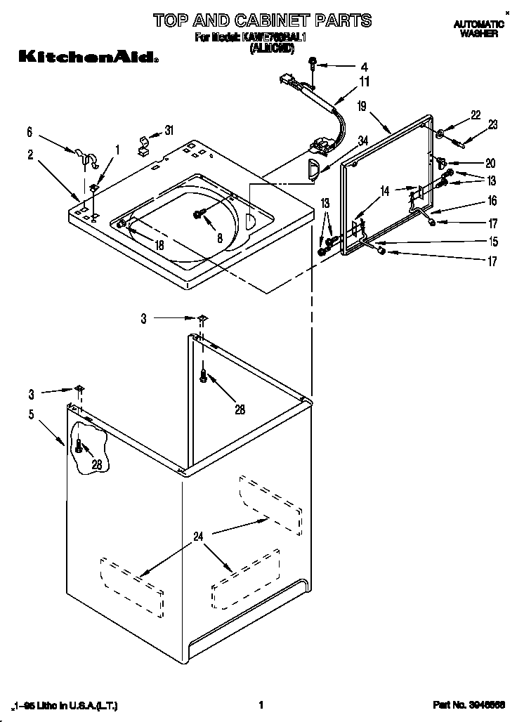 KitchenAid KAWE768BAL1 top and cabinet diagram
