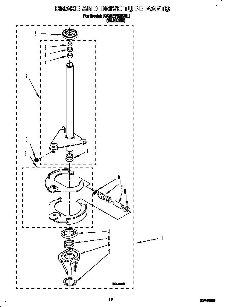 KitchenAid KAWE768BAL1 brake and drive tube diagram