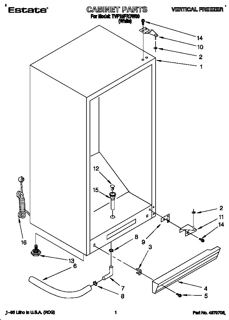 Whirlpool TVF15FRDW00 cabinet diagram