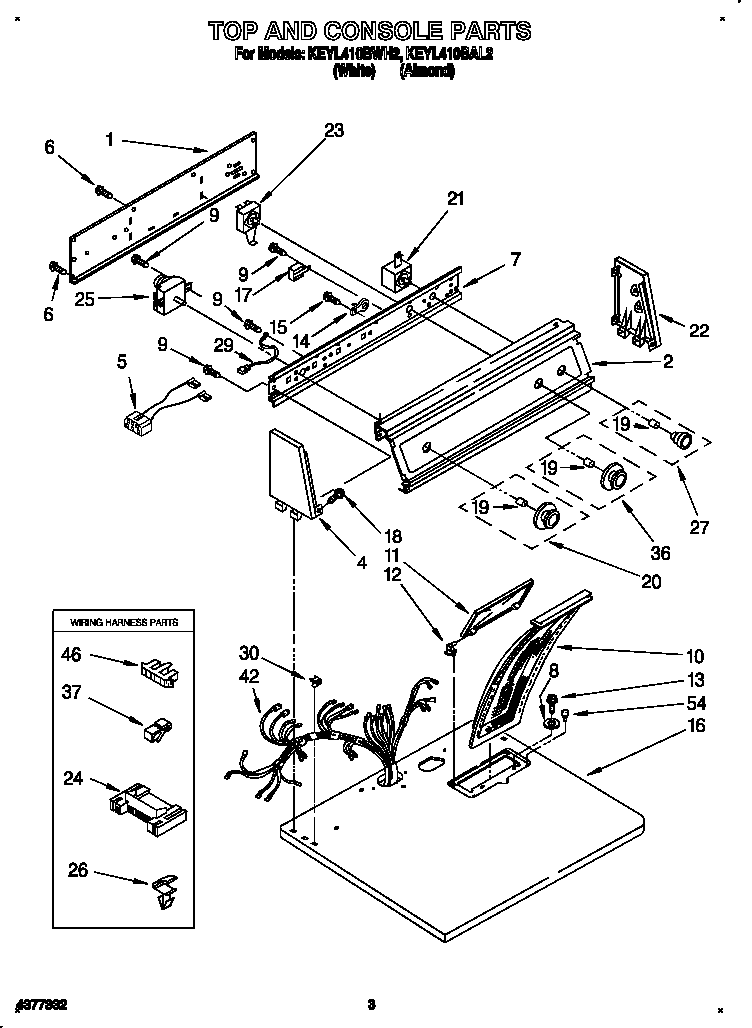 KitchenAid KEYL410BAL2 top and console diagram