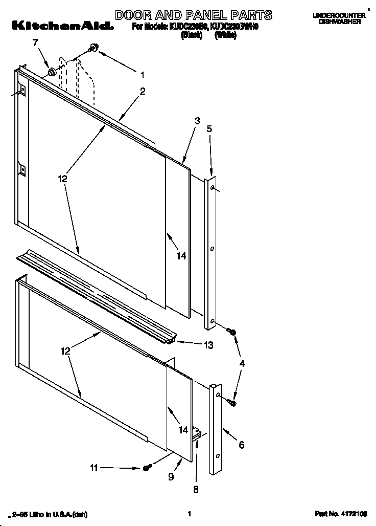 KitchenAid KUDC230B0 door and panel diagram