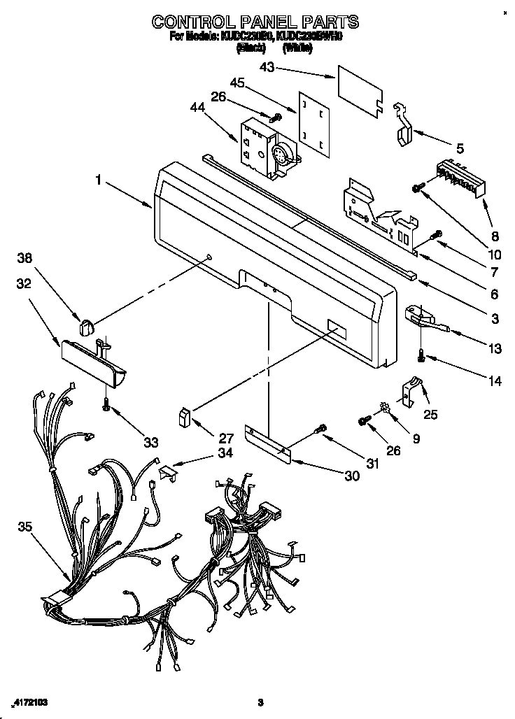 KitchenAid KUDC230B0 control panel diagram