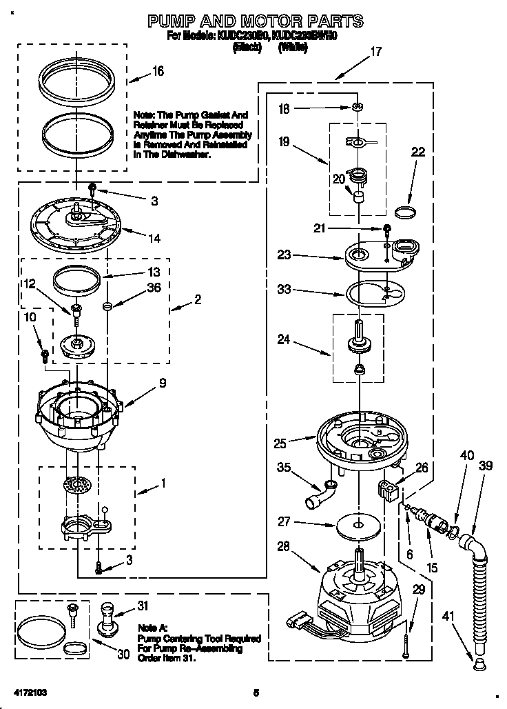 KitchenAid KUDC230B0 pump and motor diagram