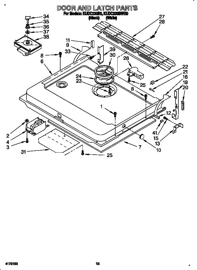 KitchenAid KUDC230B0 door and latch diagram