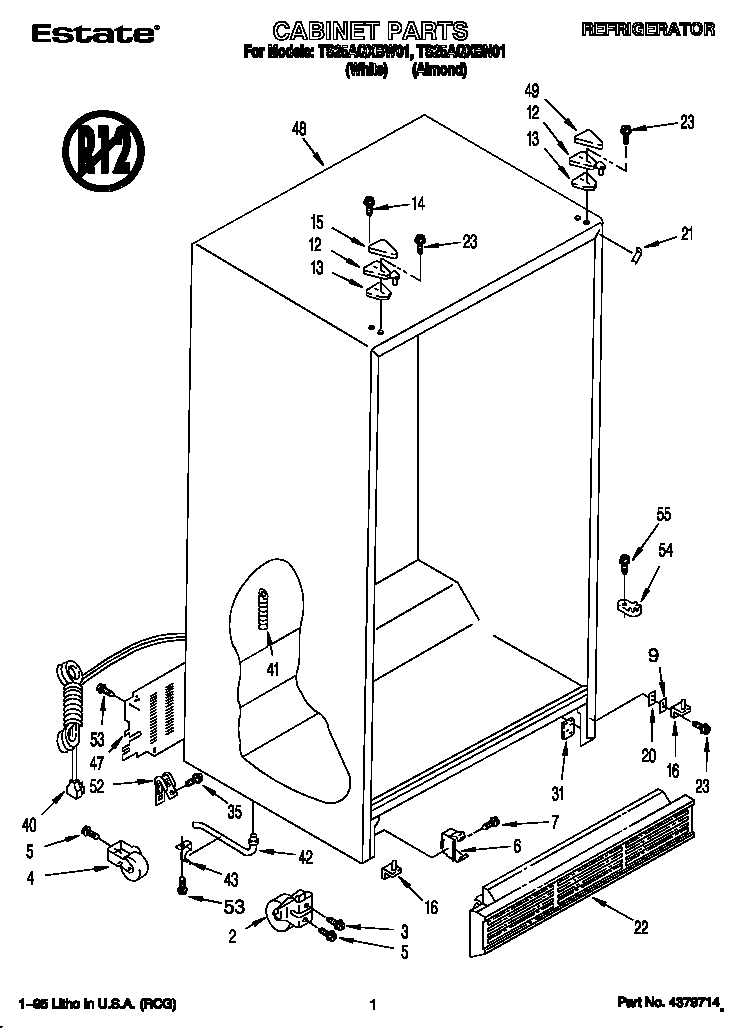 Estate TS25AQXBW01 cabinet diagram