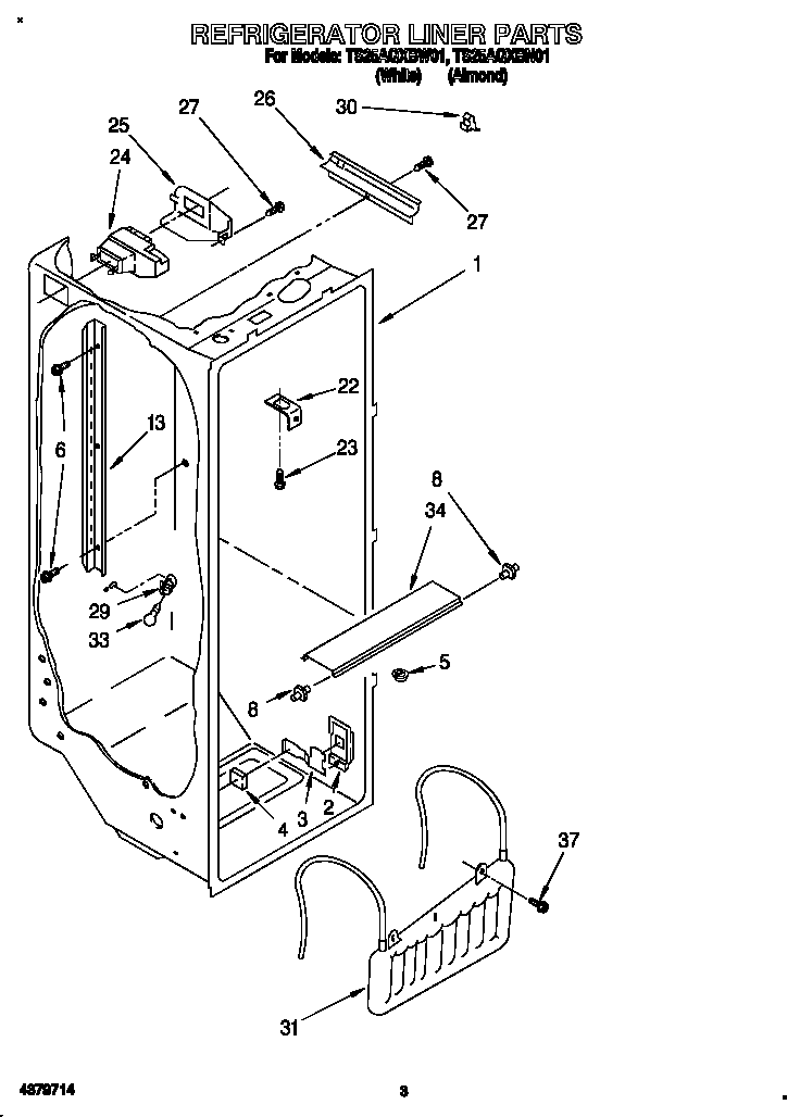 Estate TS25AQXBW01 refrigerator liner diagram