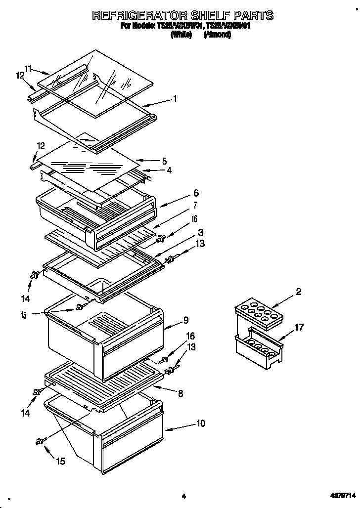 Estate TS25AQXBW01 refrigerator shelf diagram