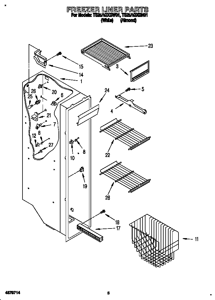 Estate TS25AQXBW01 freezer liner diagram