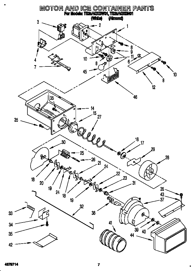Estate TS25AQXBW01 motor and ice container diagram