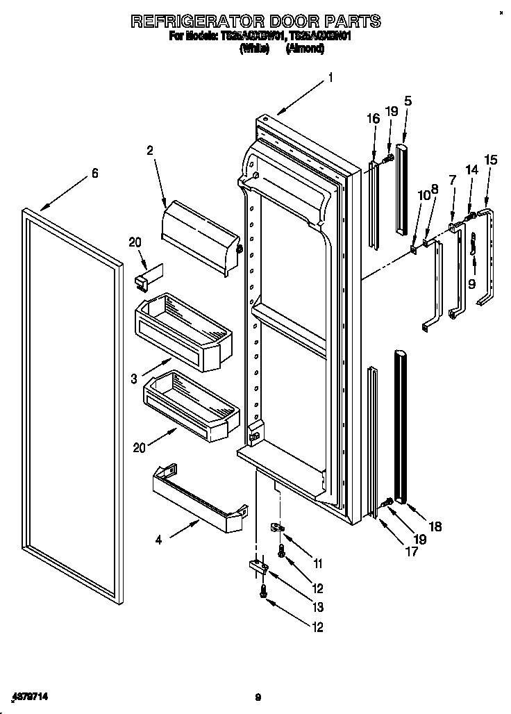 Estate TS25AQXBW01 refrigerator door diagram