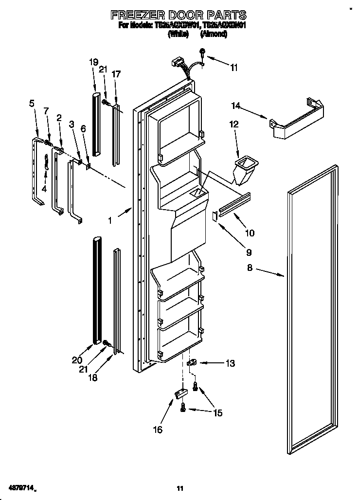 Estate TS25AQXBW01 freezer door diagram