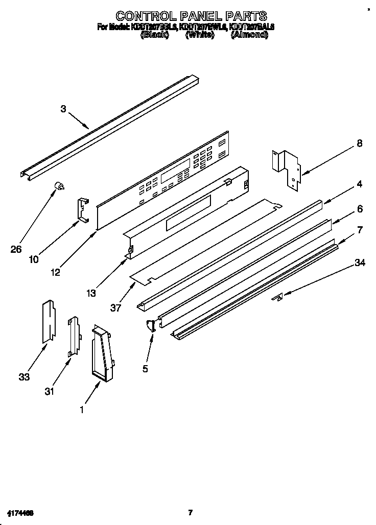 KitchenAid KDDT207BAL6 control panel diagram