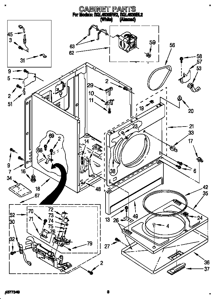 Roper RGL4636BL2 cabinet diagram