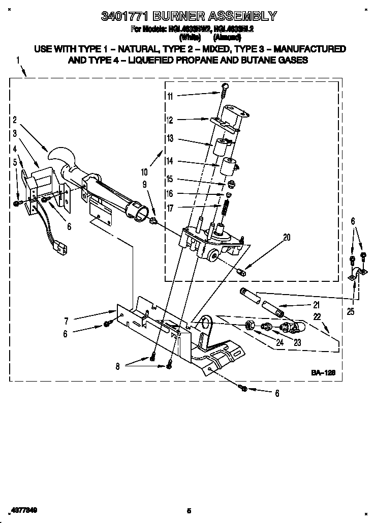 Roper RGL4636BL2 3401771 burner assembly diagram