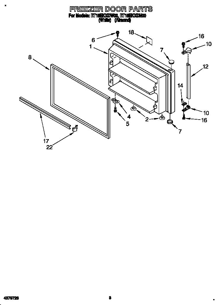 Roper RT18BKXDW00 freezer door diagram
