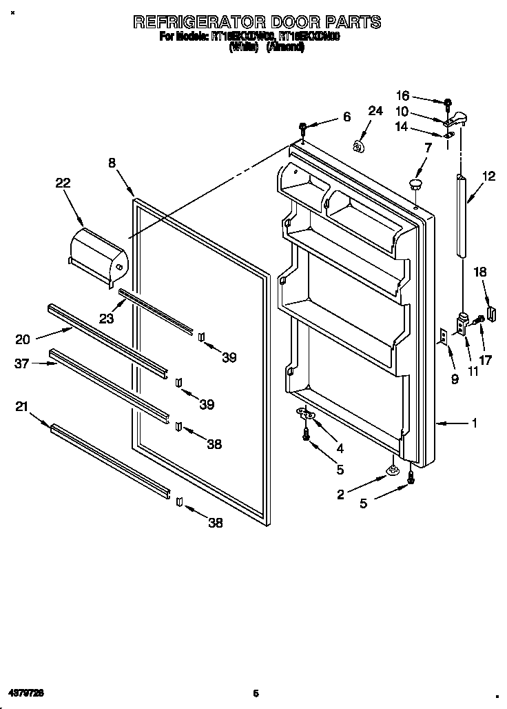 Roper RT18BKXDW00 refrigerator door diagram