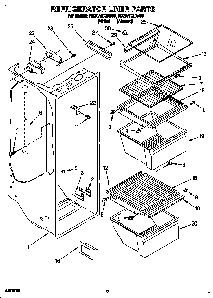 Roper RS20AKXDN00 refrigerator liner diagram