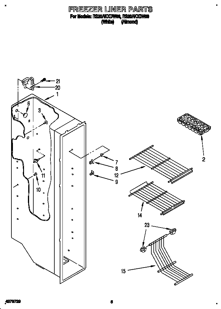 Roper RS20AKXDN00 freezer liner diagram