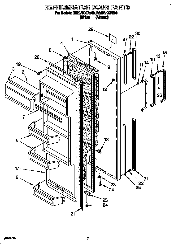 Roper RS20AKXDN00 refrigerator door diagram
