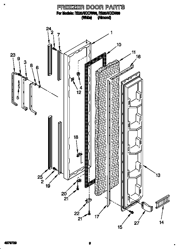 Roper RS20AKXDN00 freezer door diagram