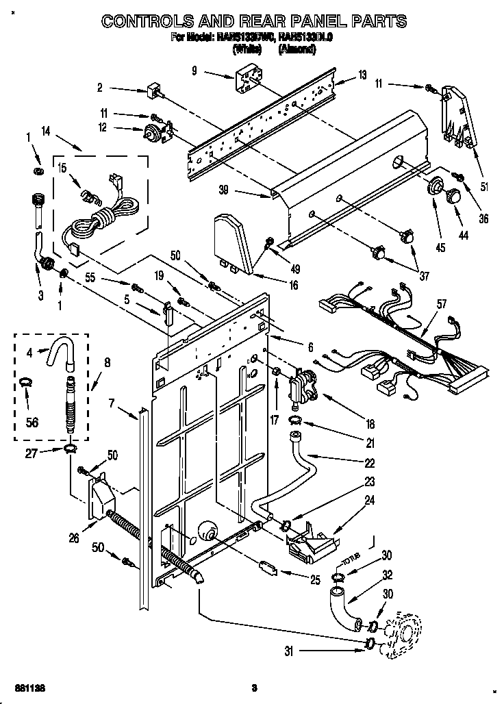 Roper RAB5133DL0 controls and rear panel diagram