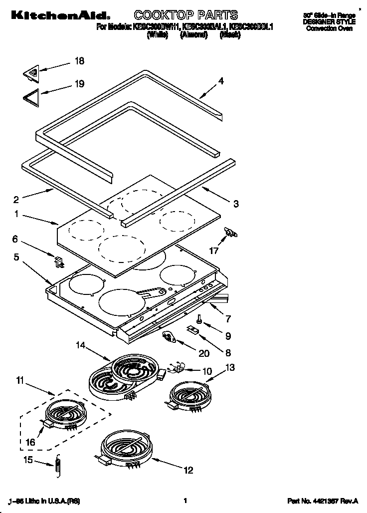 KitchenAid KESC300BBL1 cooktop diagram