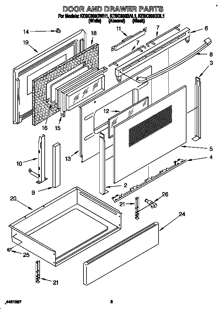 KitchenAid KESC300BBL1 door and drawer diagram