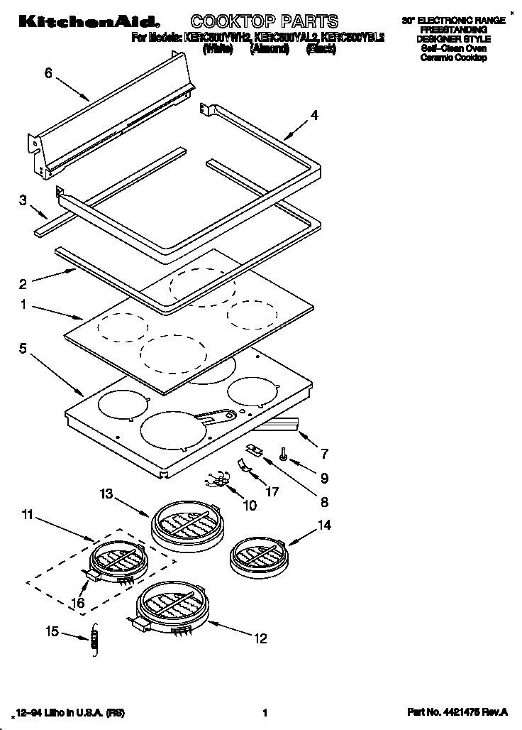 KitchenAid KERC500YAL2 cooktop diagram