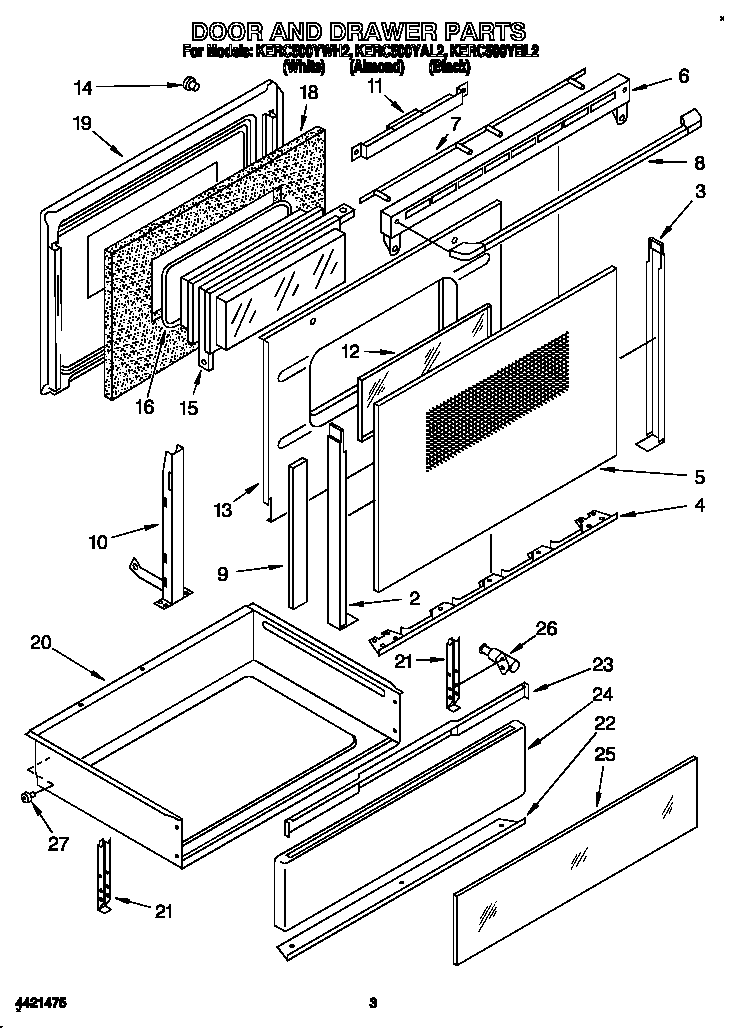 KitchenAid KERC500YAL2 door and drawer diagram