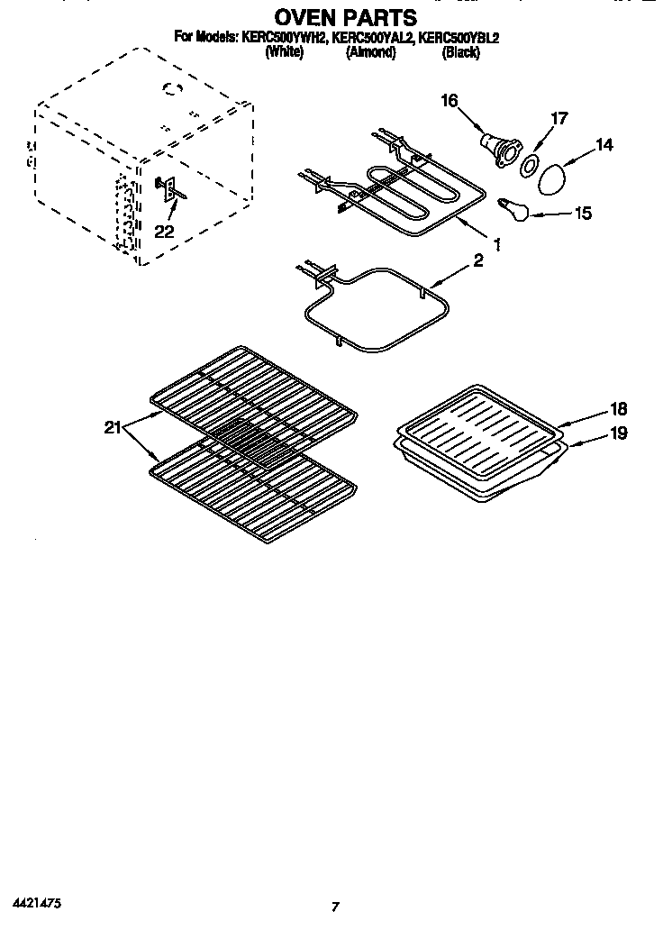 KitchenAid KERC500YAL2 oven diagram