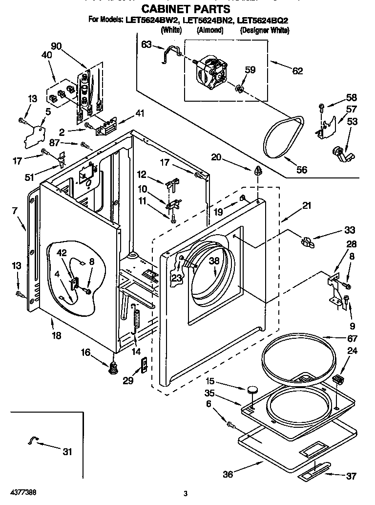 Whirlpool LET5624BN2 cabinet diagram