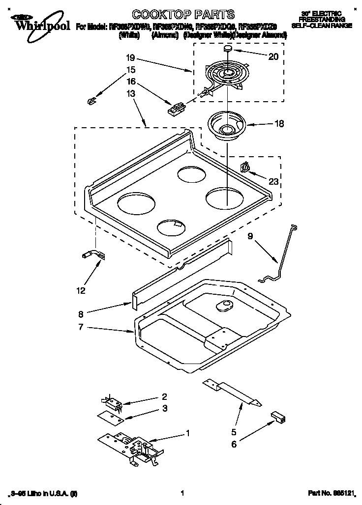 Whirlpool RF365PXDN0 cooktop diagram