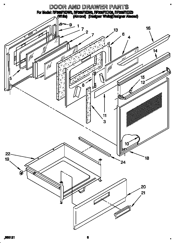 Whirlpool RF365PXDN0 door and drawer diagram