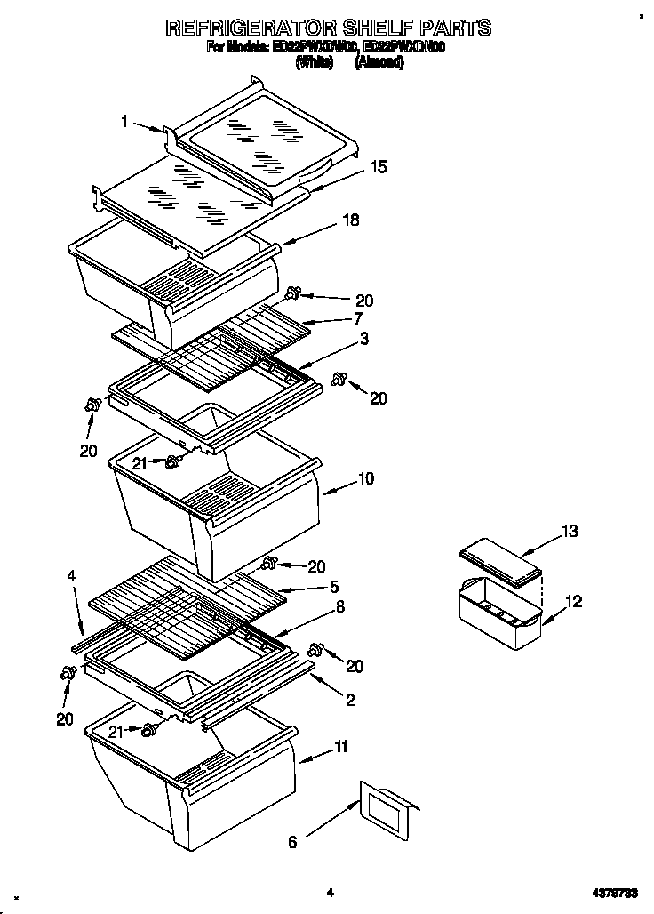 Whirlpool ED22PWXDW00 refrigerator shelf diagram
