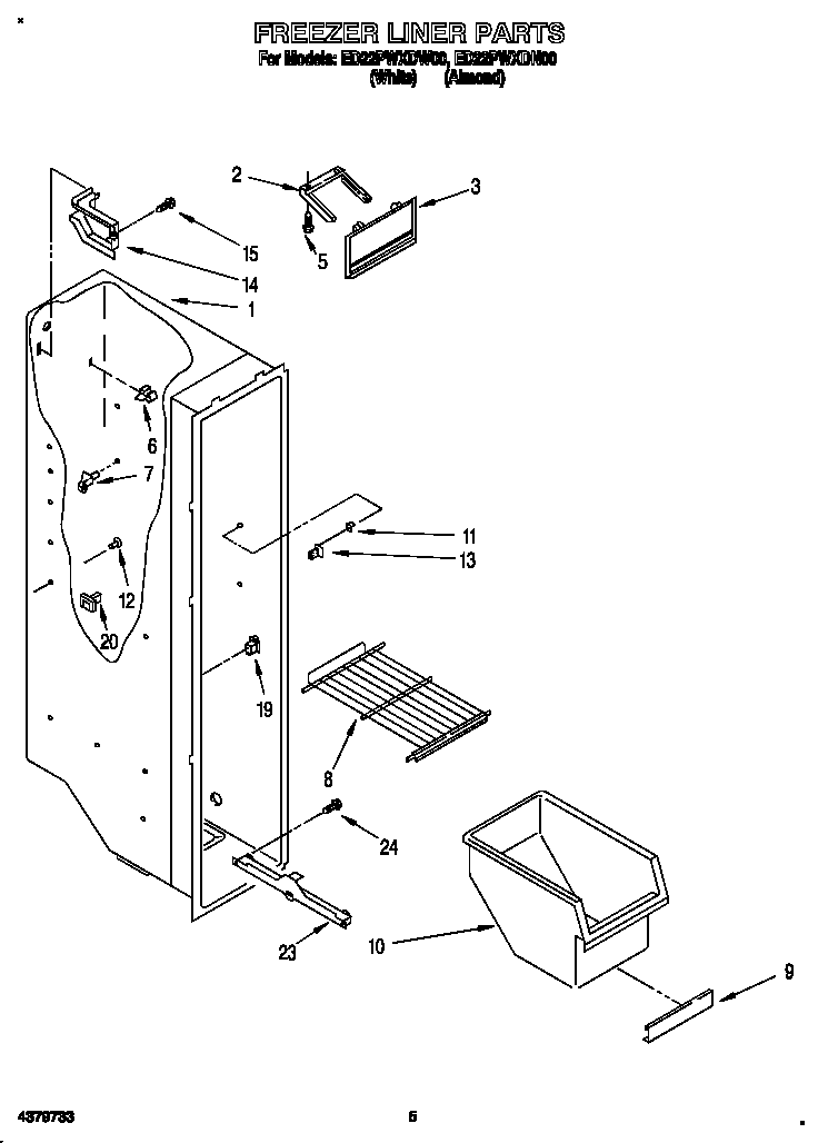 Whirlpool ED22PWXDW00 freezer liner diagram