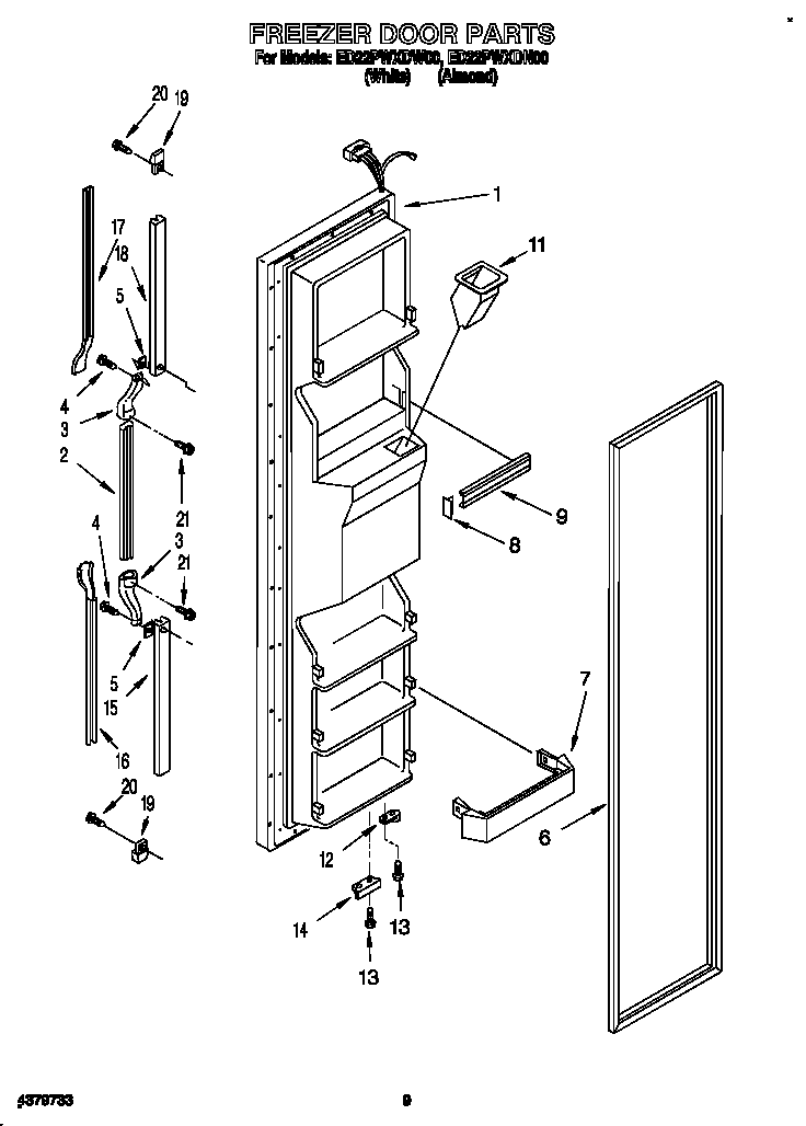 Whirlpool ED22PWXDW00 freezer door diagram