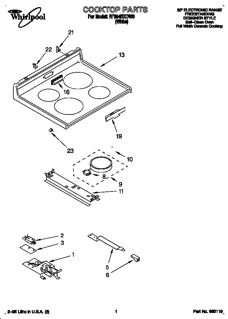 Whirlpool RF354BXDW0 cooktop diagram