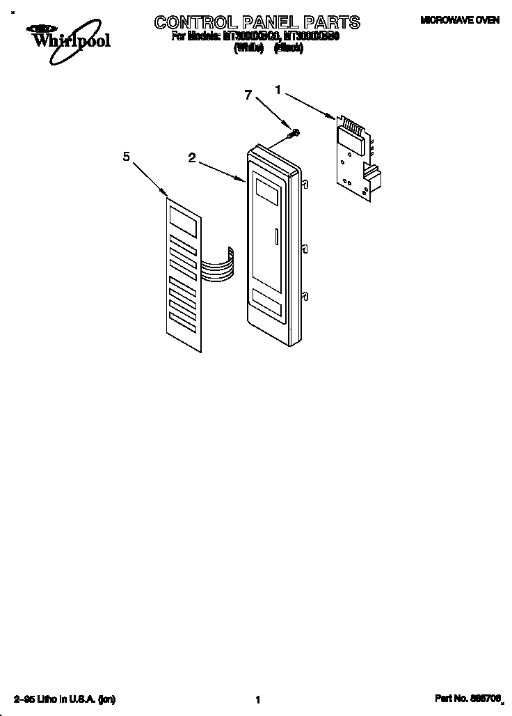 Whirlpool MT3090XBB0 control panel diagram