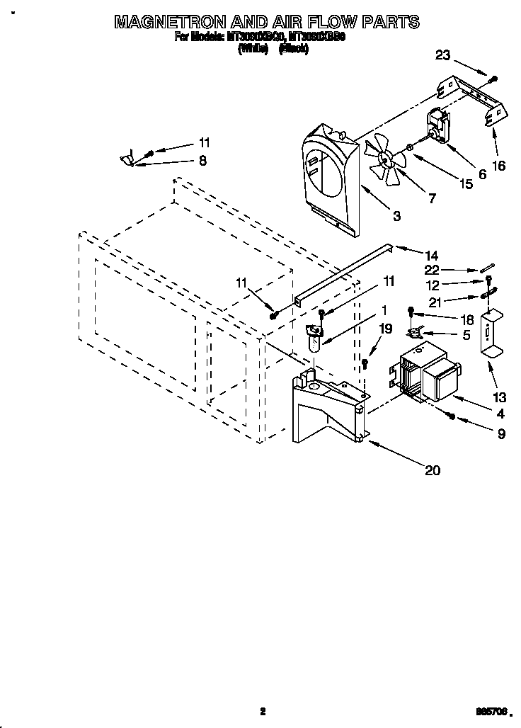 Whirlpool MT3090XBB0 magnetron and air flow diagram